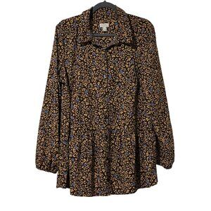 Logo By Lori Goldstein Womens Size L Animal Print Peplum Button-Down Blouse